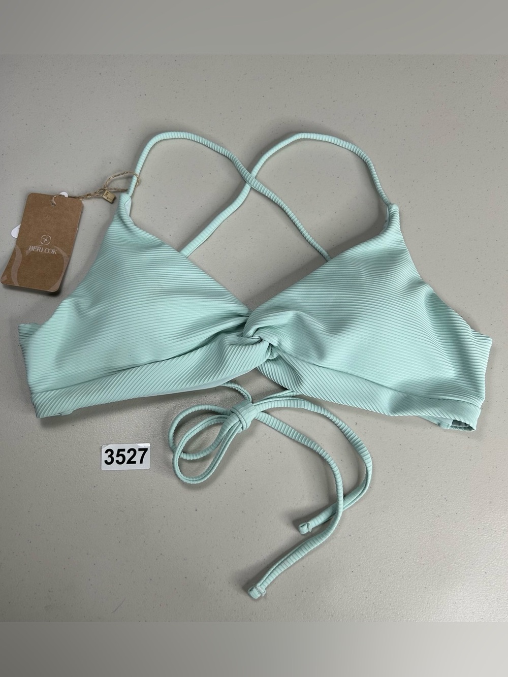 Berlook Large Cyan Twist Backless Bikini Top Ribbed New